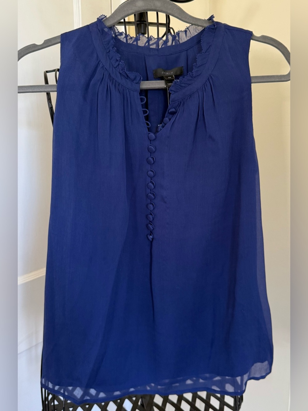 JCREW Sleeveless Button Front Blouse |Ruffle Neck Chiffon Top | Size 00 NWT